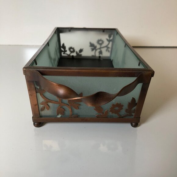 Partylite Flowers Butterfly Dragonfly Tray Copper Color Base and Frosted Glass - Picture 4 of 8